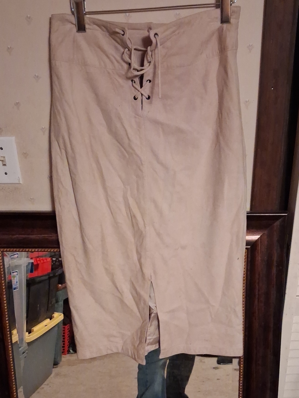 Adrienne Vittadini Neutral Beige Lace-Up Pencil Skirt